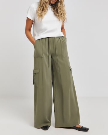 Simply Be Khaki Drawcord Waist Utility Wide Leg Trousers