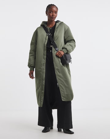 Olive Hooded Longline Bomber
