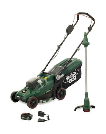 Webb Eco 20v 33cm Lawnmower & 25cm Line Trimmer (1 x 4.0ah Lith-Ion Battery)