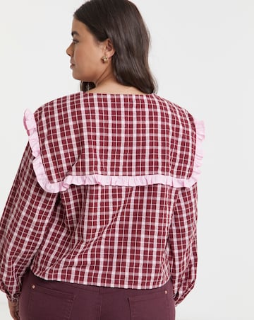 Neon Rose Sailor Collar Checked Blouse
