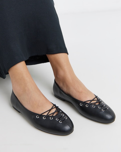 Belize Lace Front Ballerina Shoes - Wide Fit (E)