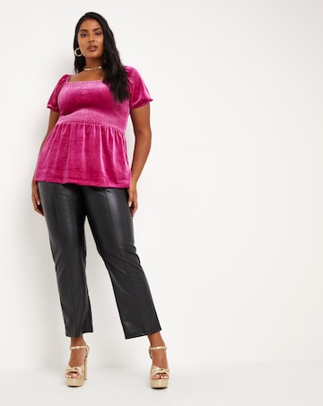 Fuchsia Shirred Velour Peplum Top