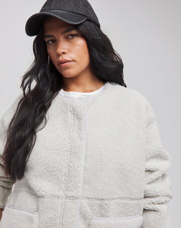 Grey Round Neck Zip Through Borg Jacket