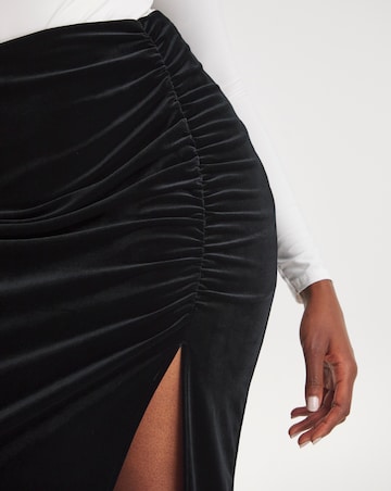 Black Side Split Velour Maxi Skirt