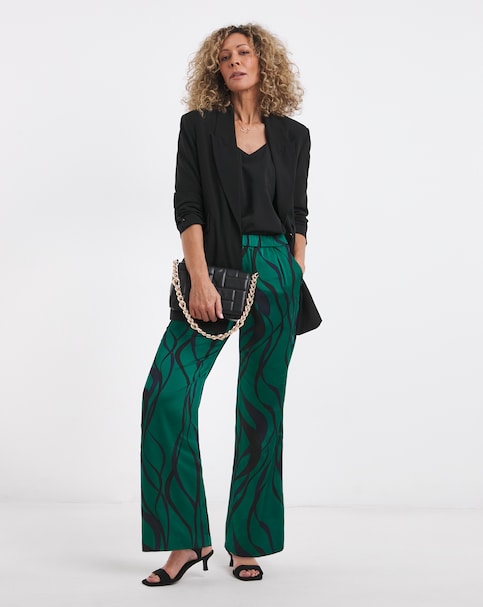 Printed Satin Wide Leg Trousers