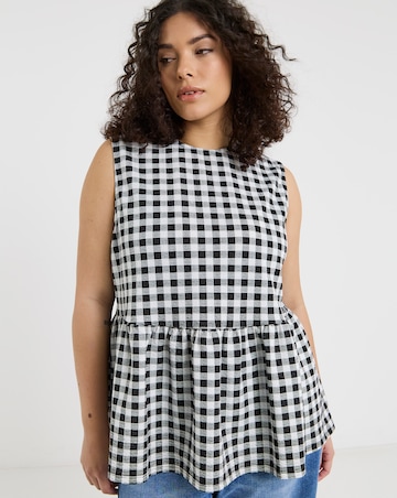 Simply Be Black & White Gingham Peplum Bow Back Top