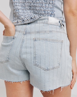 Simply Be Light Wash Diamante Pinstripe Denim Short