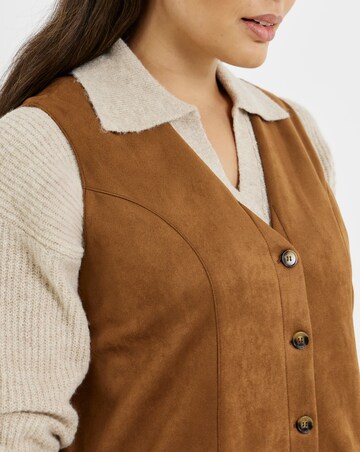 Simply Be Tan Suedette Button Through A Line Dress