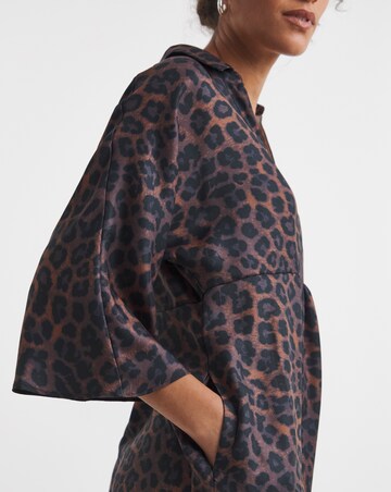 Collarless Placket 3/4 Sleeve Smock Dress