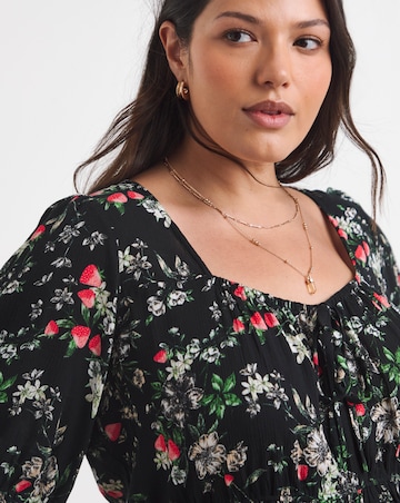Black Floral Crinkle Blouse
