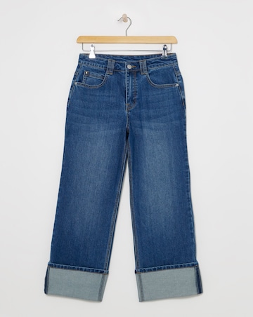 Blue Cropped Straight Leg Turn Up Jeans
