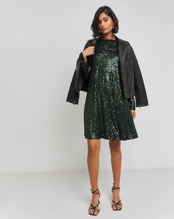 Green Sequin Skater Dress