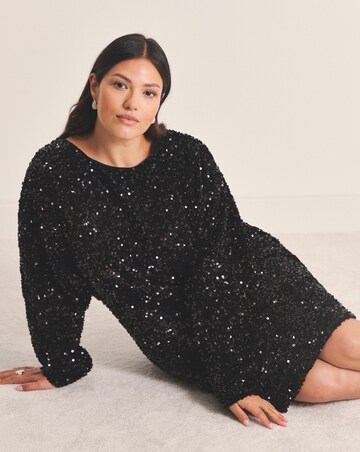 Black Velour Sequin Mini Dress