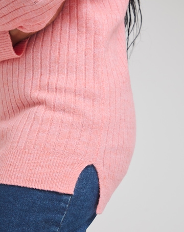 Pink Slouchy V Neck Ribbed Longline Jumper