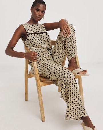 Natural Print Spun Viscose Pull On Wide Leg Trousers