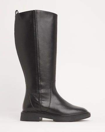 Andy Leather Stretch Seam Knee High Flat Boots - Wide Fit (E) & Curvy Calf