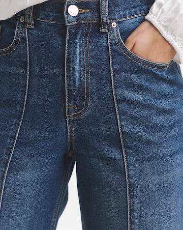 Mid Blue Cropped Wide Leg Pintuck Jeans