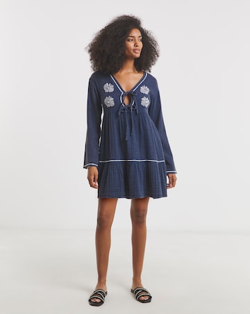Native Youth Floral Embroidered Gauze Mini Dress