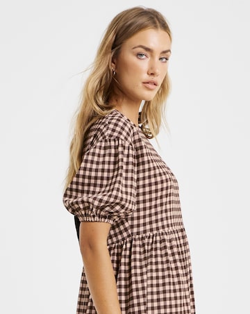 Simply Be Brown Gingham Waffle Bow Back Midi Dress