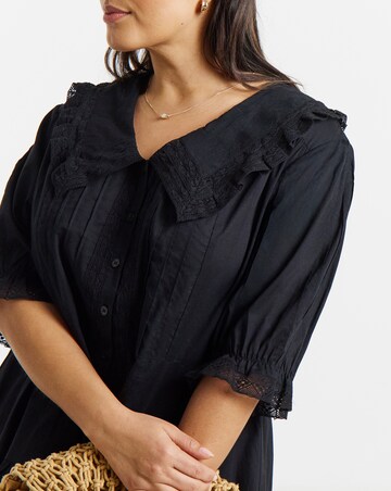 Black Collar Detail Smock Dress