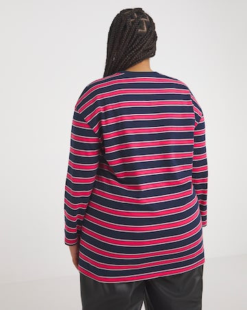 Stripe Long Sleeve Longline Oversized Tee
