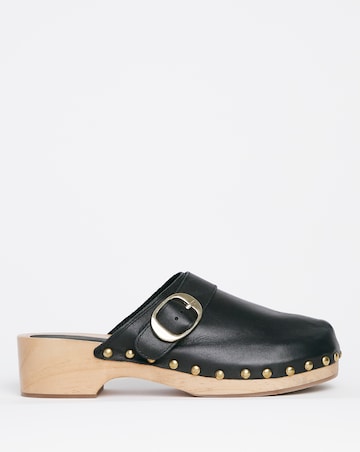 Clover Leather Closed Toe Clog Shoes Wide Fit