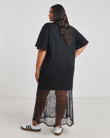 Black 2 in 1 T-Shirt Dress With Lace Midi Skirt