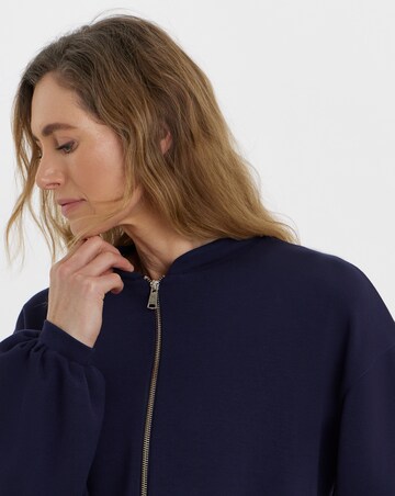 Navy Zip Through Bomber Jacket