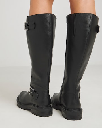 Eden Buckle Detail Knee High Boots - Wide Fit (E) & Super Curvy Calf