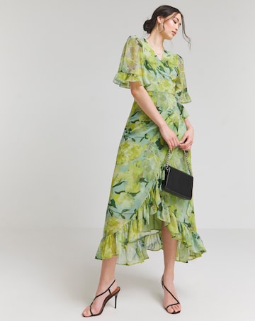 Hope & Ivy Mirren Green Flutter Sleeve Wrap Maxi Dress | Fashion World