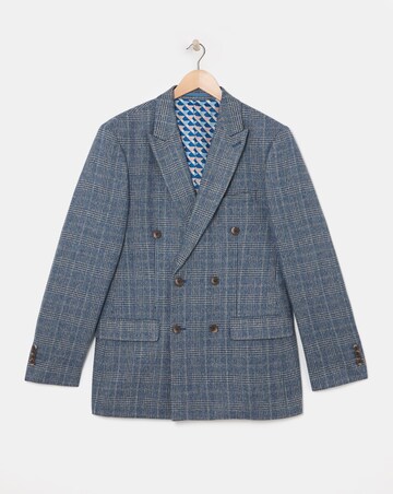 Blue Check Regular Fit Double Breasted Suit Jacket
