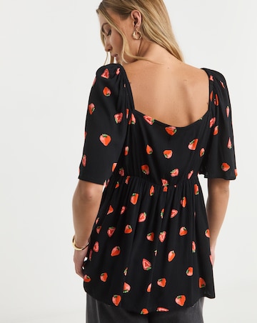 Simply Be Crinkle Short Sleeve Fruit Print Blouse