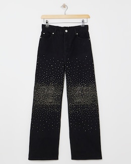 Black Embellished Wide Leg Jeans