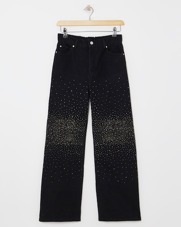 Black Embellished Wide Leg Jeans