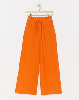 Orange Crinkle Tie Waist Wide Leg Trouser