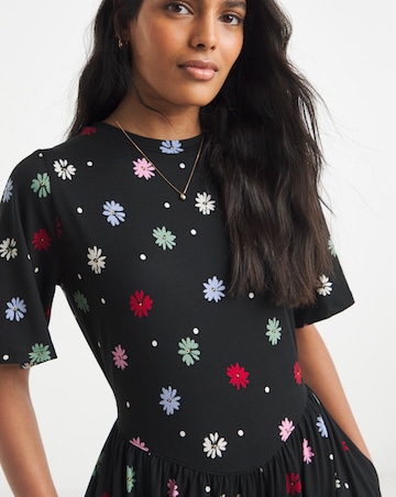 Black Floral Print Supersoft Midi Dress