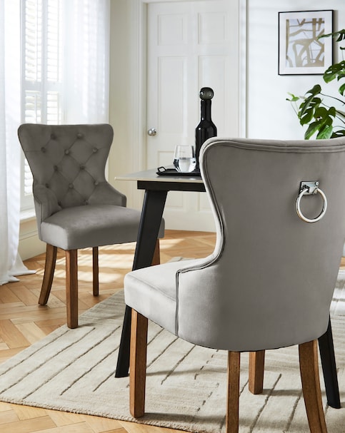 Mabel Button Back Velvet Pair of Dining Chairs
