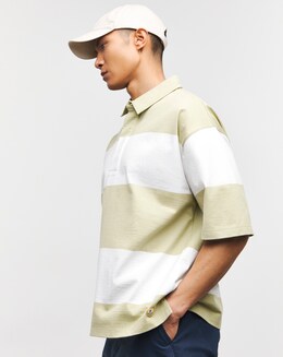 Armor Lux Striped Pale Olive Rugby Polo - Pale Olive