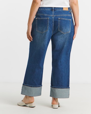 Blue Cropped Straight Leg Turn Up Jeans
