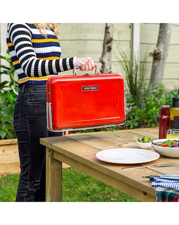 George Foreman Portable Red Briefcase Charcoal BBQ
