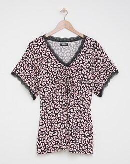 Black Animal Angel Sleeve Ruched Top