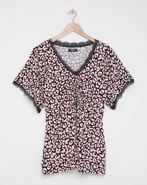 Black Animal Angel Sleeve Ruched Top