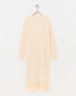 Cream Fringe Knitted Midi Dress