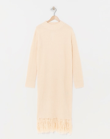 Cream Fringe Knitted Midi Dress