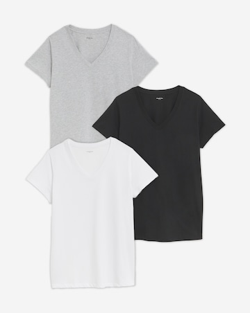Black, White & Grey 3 Pack Pure Cotton Longline V Neck T-Shirts