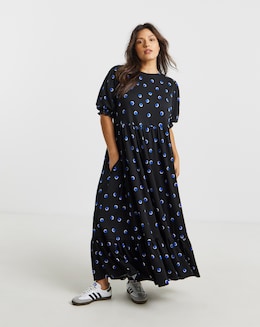 Spot Print Supersoft Tiered Midi Dress