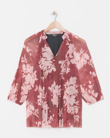 Floral Print V-Neck Mesh Blouse