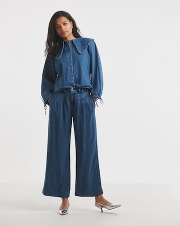 Simply Be Mid Blue Pleat Detail Lyocell Wide Leg Jeans