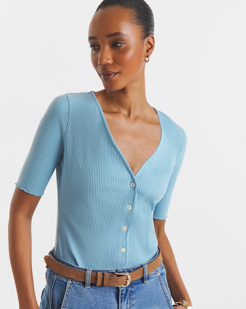 Blue Ruffle Edge Top