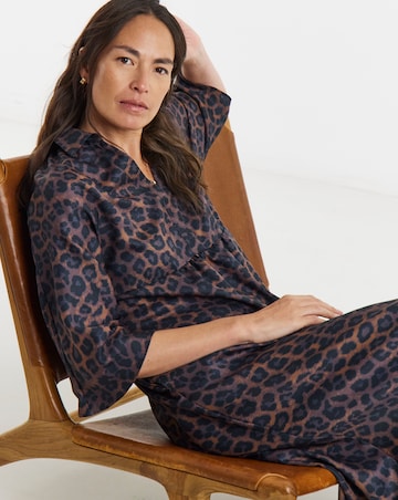 Collarless Placket 3/4 Sleeve Smock Dress